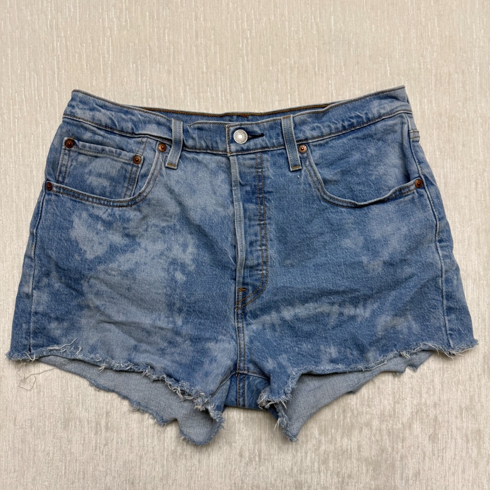 Levi's 501 Original Fit Denim Shorts Womens 31 Blue Tie Dye High Rise Frayed Hem